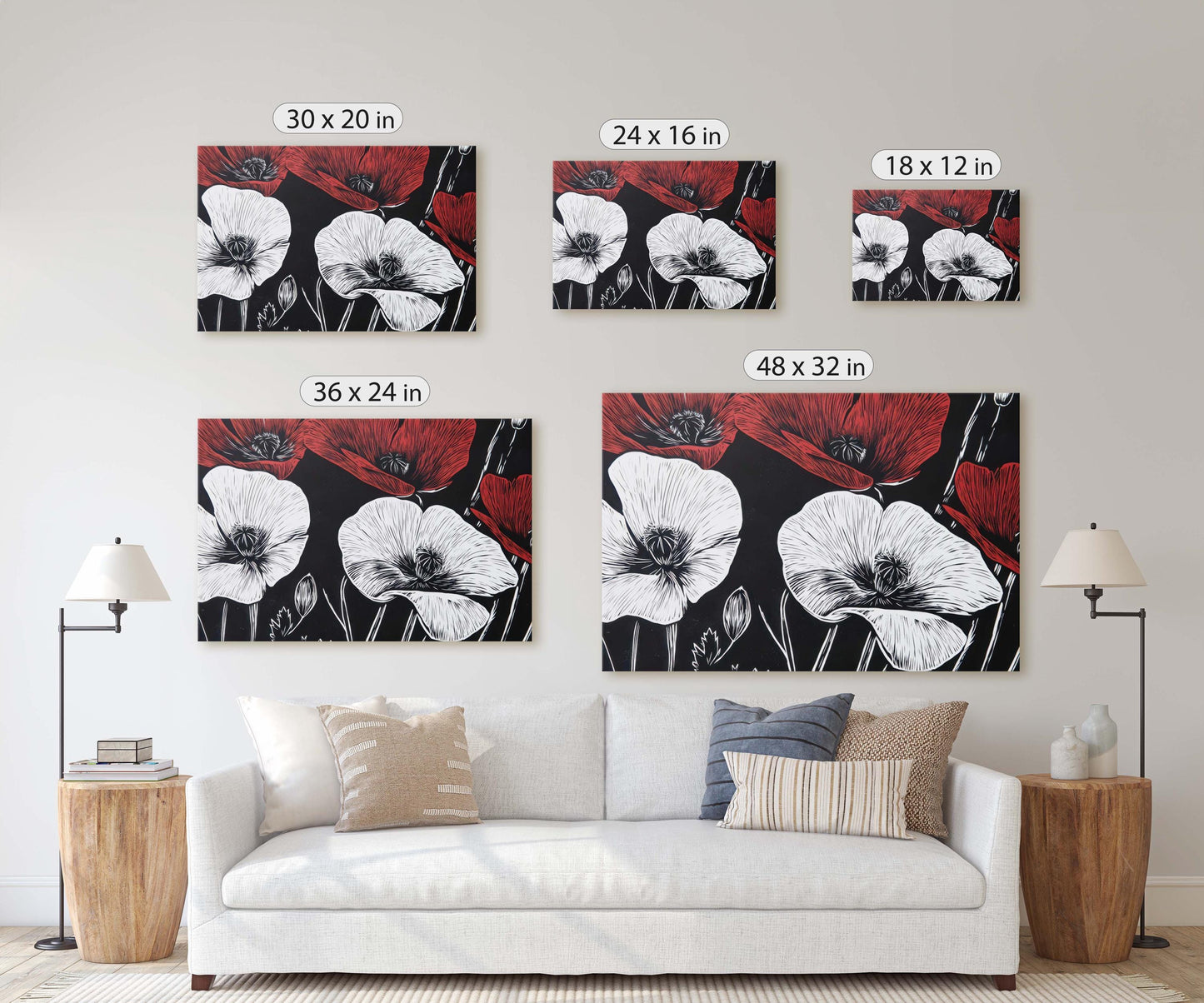 Red White Poppies, Poppy Flowers, Poppies Painting