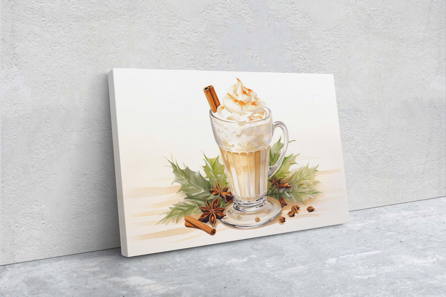Eggnog Painting, Christmas Nog, Food Decor, Kitchen Art, Framed Canvas, Festive Decor