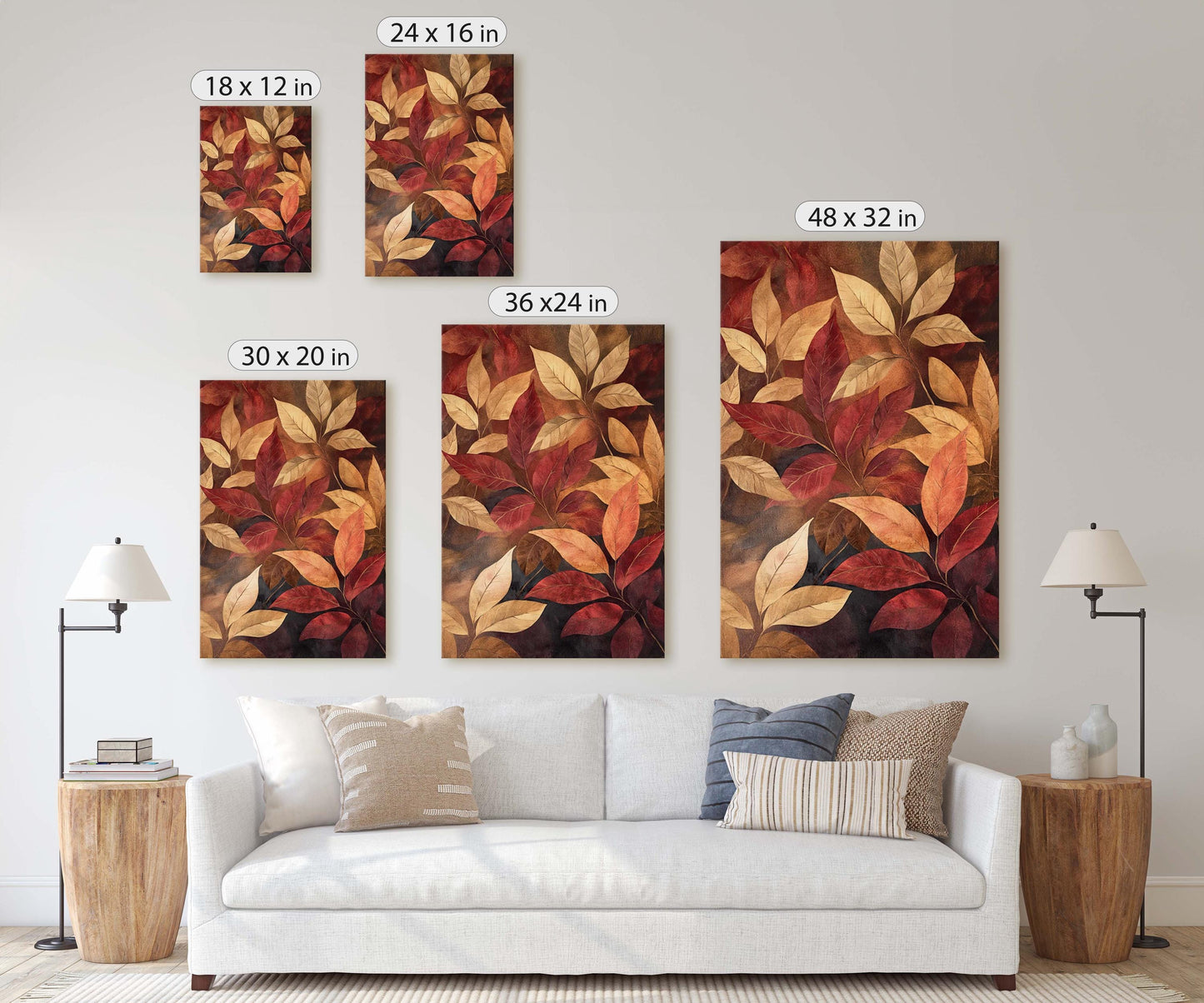 Fall Leaves Painting, Red Orange Leaves, Autumn Decor