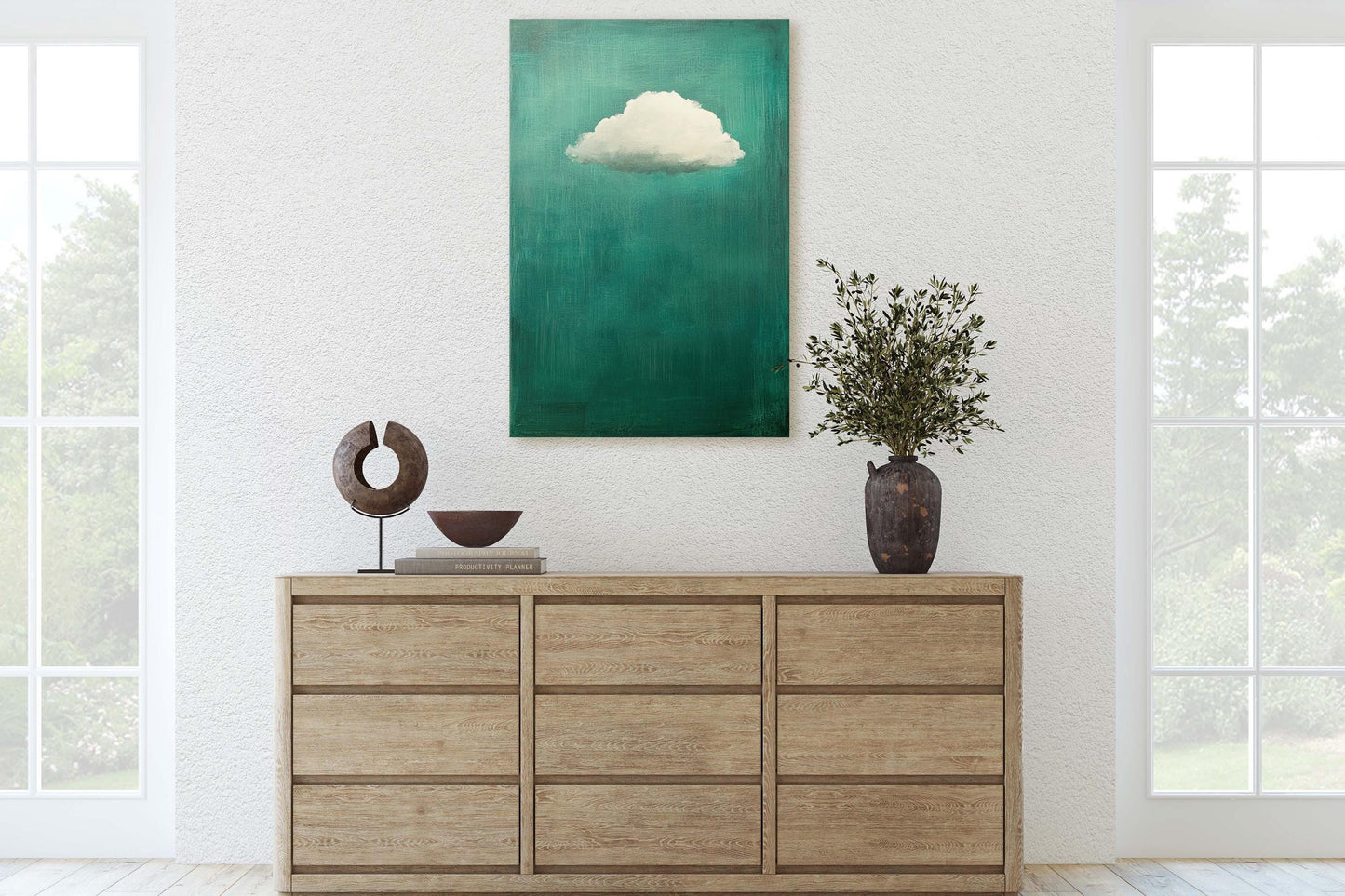 Moody Cloud Print, Emerald Green, Minimalist Art, Maximalist Art