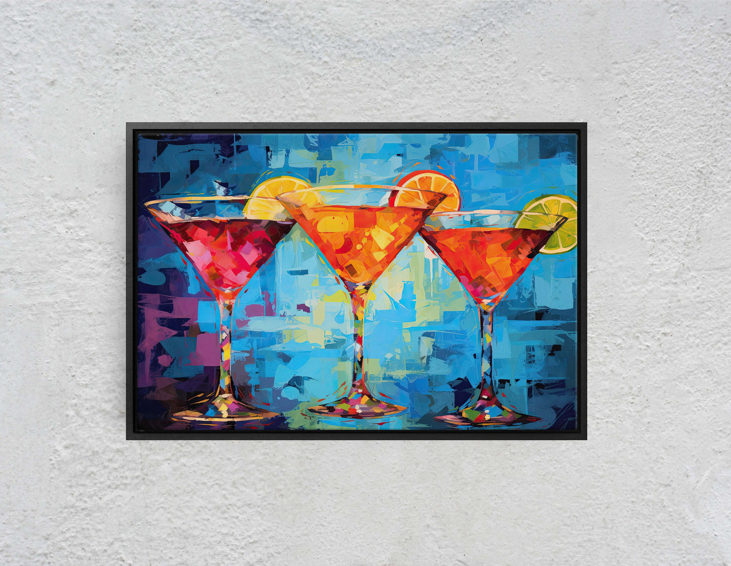 Margarita Glasses, Bar Decor, Cocktails, Restaurant Art, Kitchen, Dining Room, Mixed Drinks, Beverages, Ready to Hang, Canvas Print
