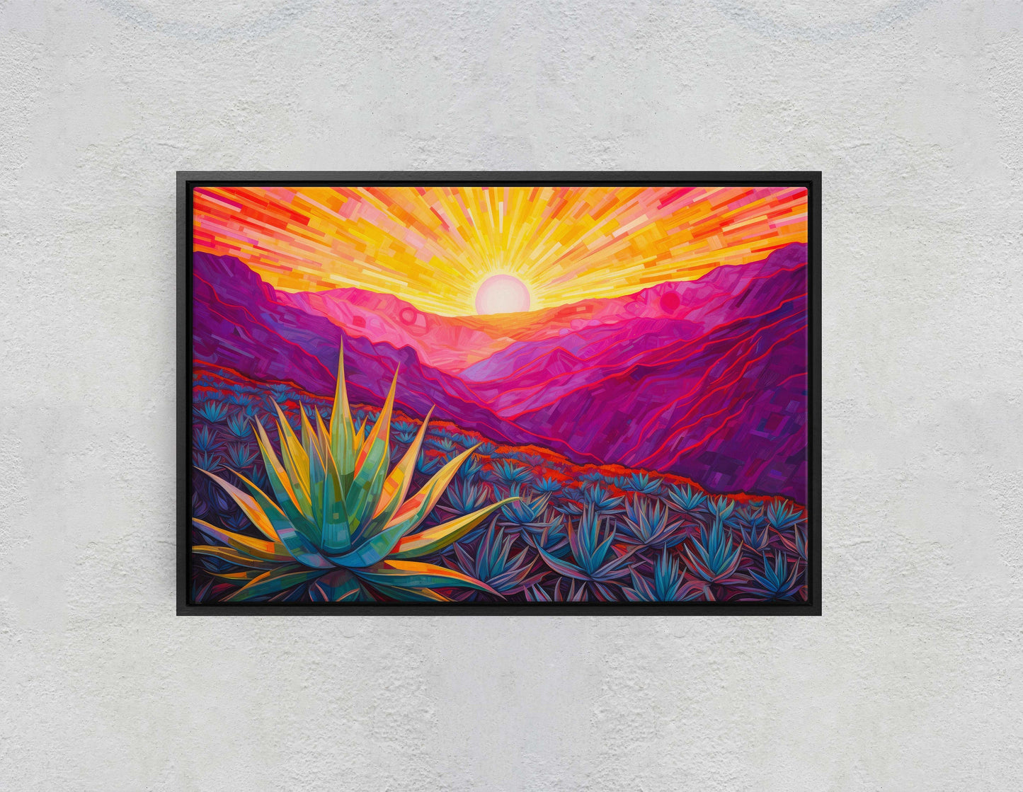 Desert Painting, Southwestern, Agave Art, Framed Canvas, Large Print, Landscape Painting