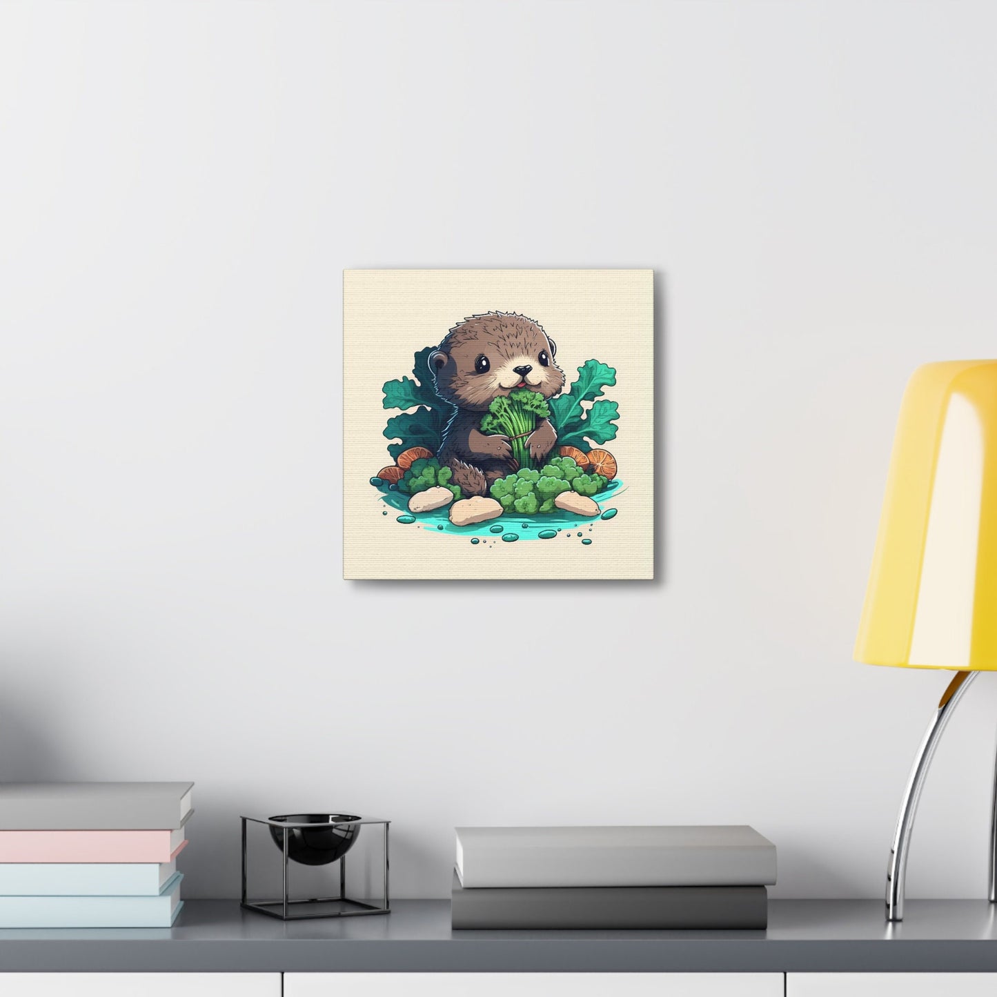 Otter Eating Vegetables Stretched Canvas Art