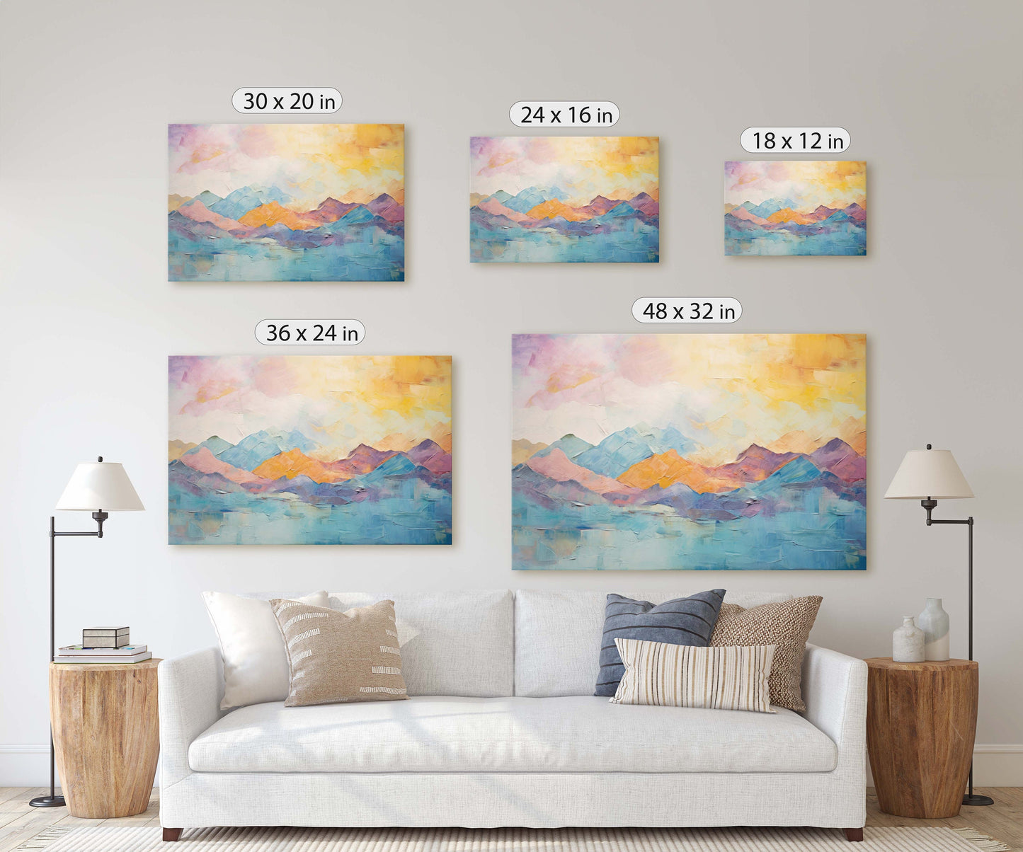 Abstract Mountains, Impressionist Art, Mountain Landscape, Scenic Decor, Painting Print, Framed Canvas, Large Art Print