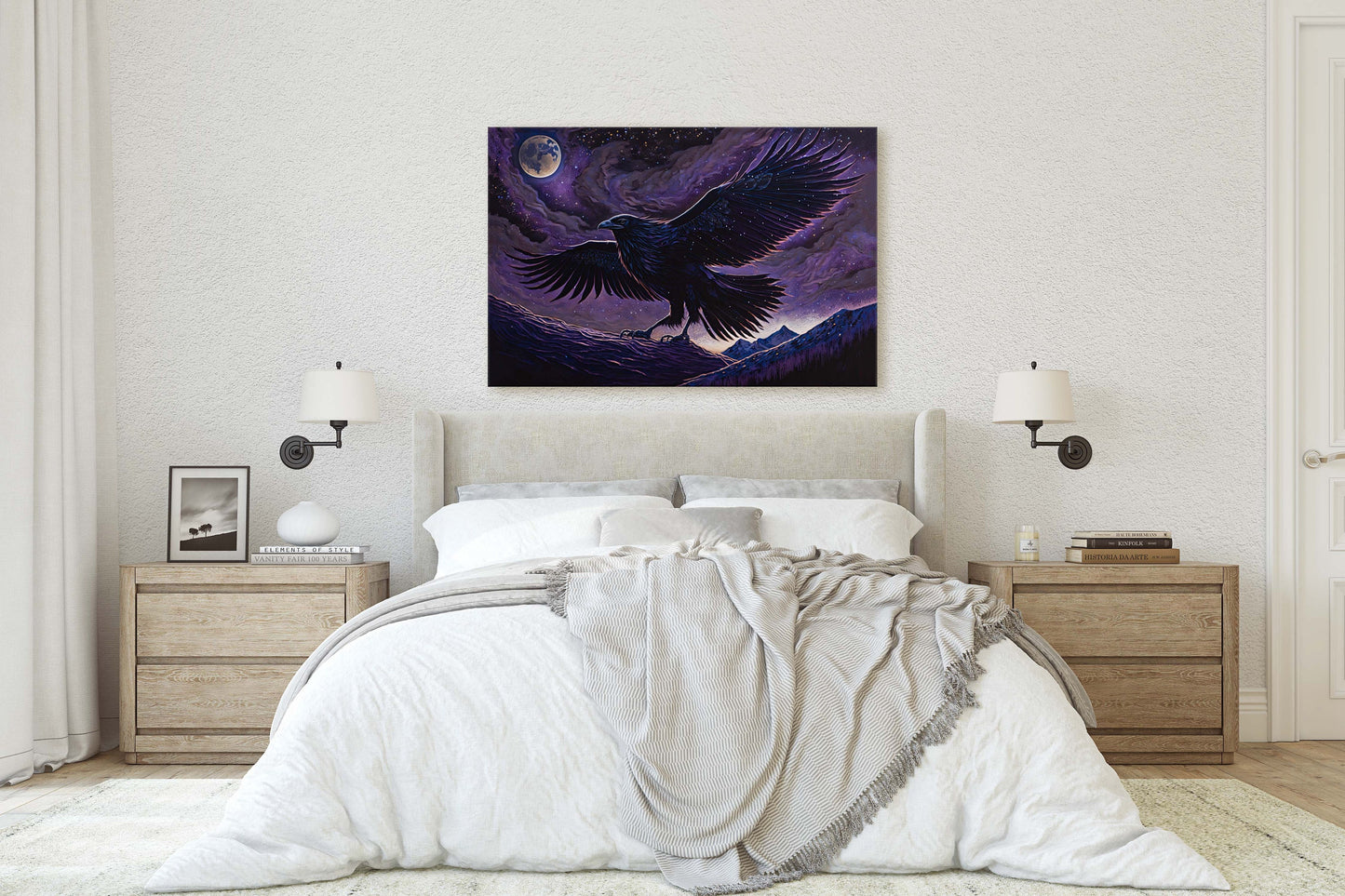 Raven Purple, Night Sky, Abstract Surreal, Ready to Hang, Large Print, Celestial Crow, Bird Painting, Bird Portrait, Moody, Inspiring, Dark