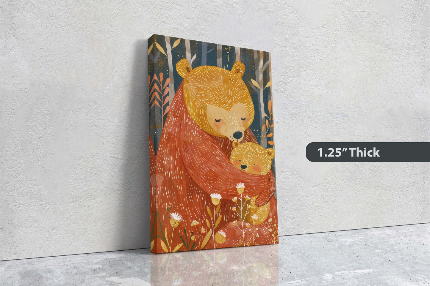 Mama Bear, Bear and Cub, Mom and Child, Dad and Baby, Kids Room, Nursery Decor, Illustration Painting, Framed Canvas, Large Art Print