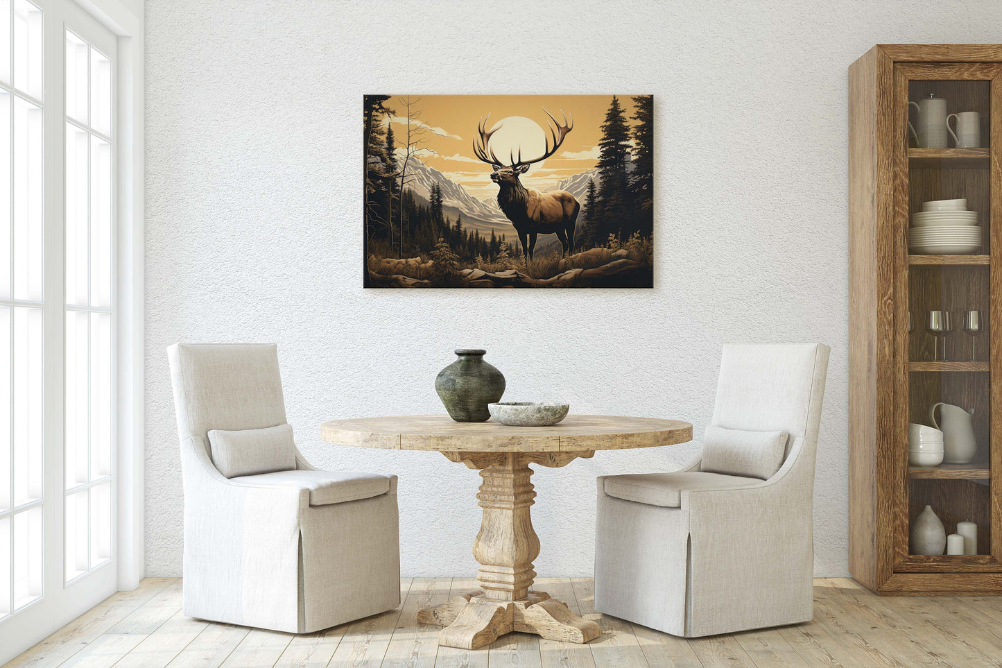 Rocky Mountain Elk, Elk Painting, Cabin Decor, Mountain Home Decor, Neutral Art, Nature Decor, Framed Canvas
