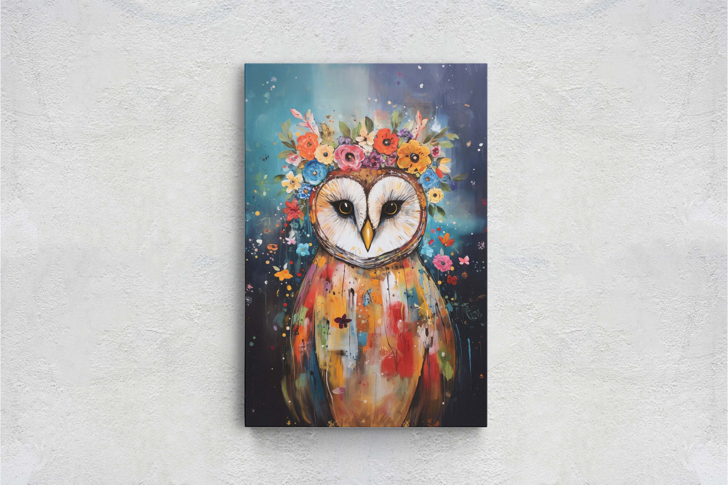 Owl Canvas Art, Modern Colorful, Contemporary Art, Ready To Hang, Large Print, Landscape Painting, Barn Owl