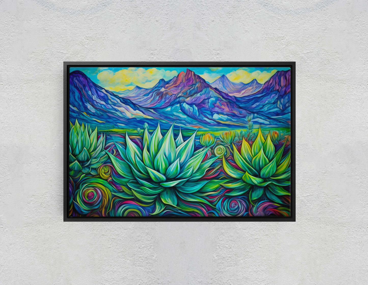 Southwestern Painting, Desert Decor, Agave Art, Framed Canvas, Large Print, Landscape Painting