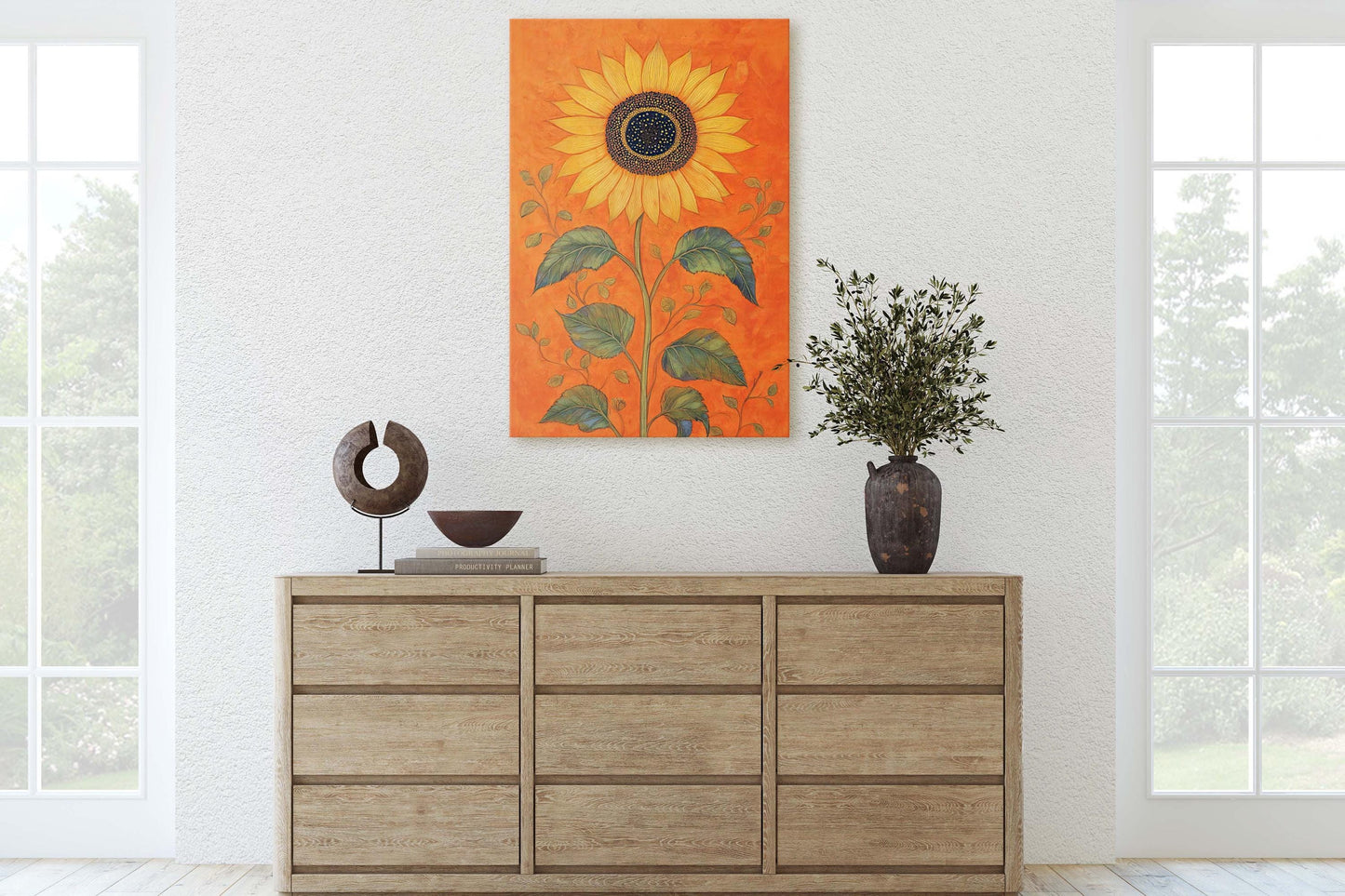 Orange Sunflower Painting, Contemporary Art, Living Room