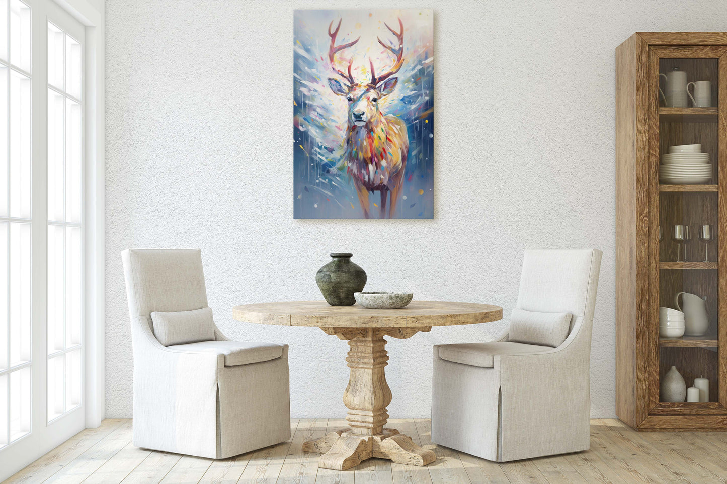 Reindeer Painting, Colorful Reindeer, Winter Art, Festive Decor, Xmas Print, Framed Canvas, Reindeer Print, Christmas Print