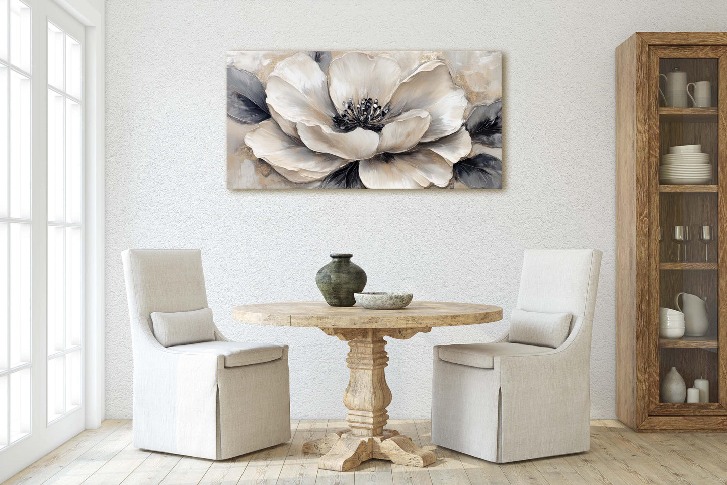 Black White Flower, Neutral Tones, Flower Painting