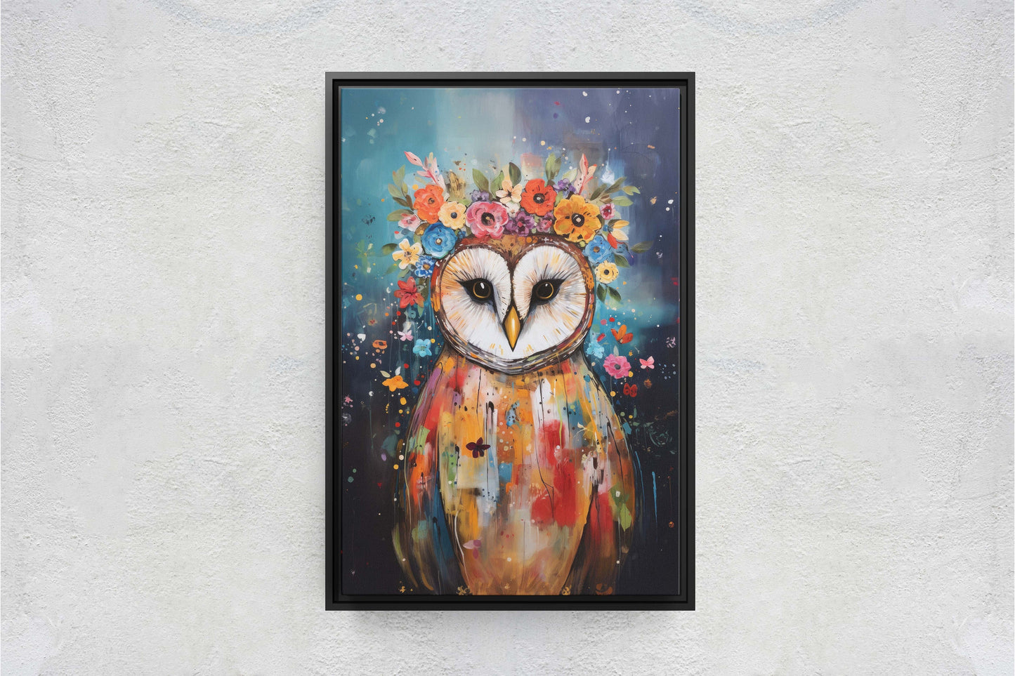 Owl Canvas Art, Modern Colorful, Contemporary Art, Ready To Hang, Large Print, Landscape Painting, Barn Owl