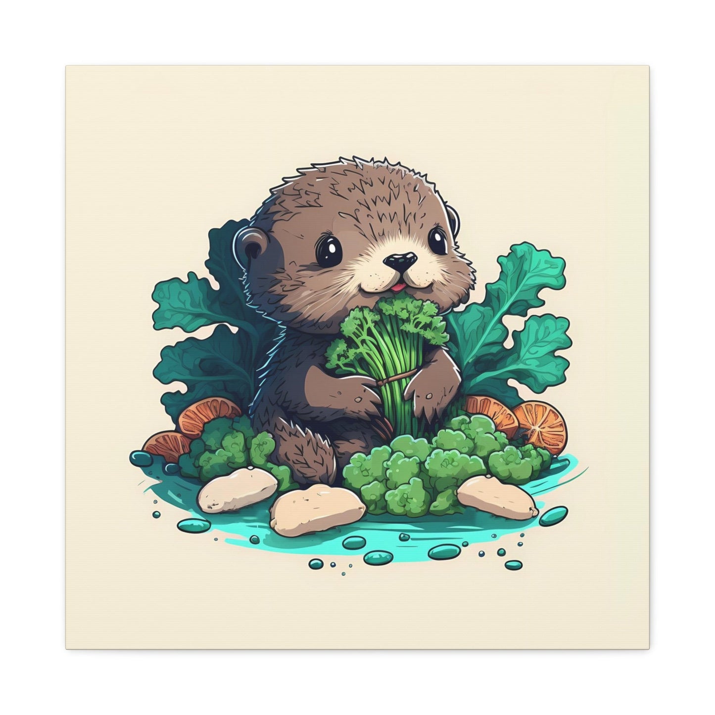 Otter Eating Vegetables Stretched Canvas Art