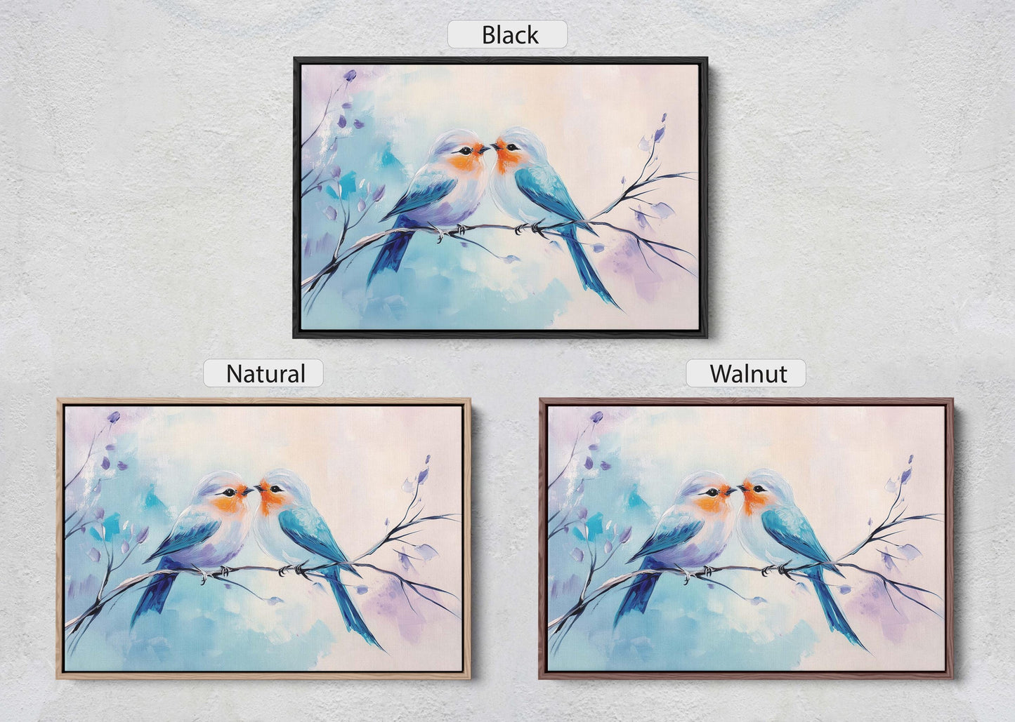 Love Birds, Bird Print, Pastel Colors, Blue Pink