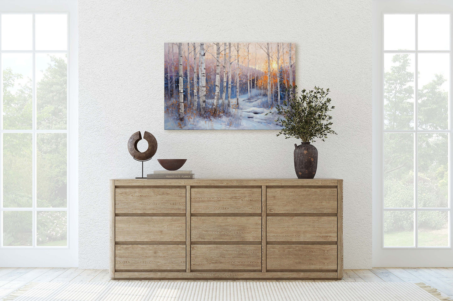 Winter Aspen Trees, Winter Painting, Aspen Forest, Snow Decor, Snowy Scene, Framed Canvas, Large Print