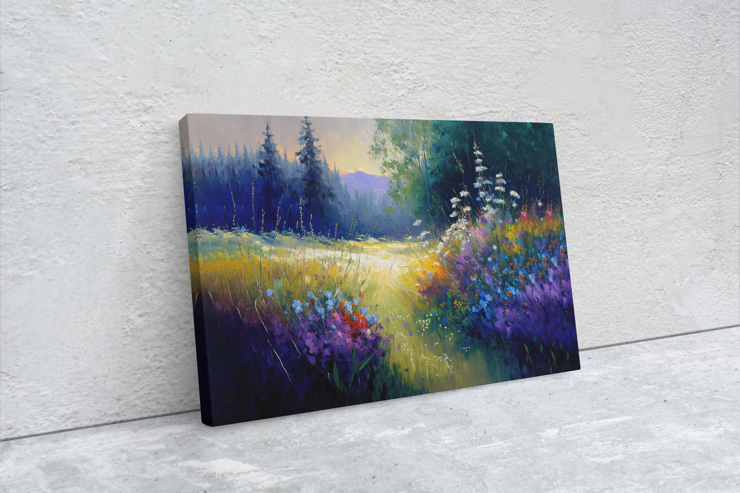 Flower Meadow Canvas Art Ready To Hang Large Print, Oil Painting, Landscape