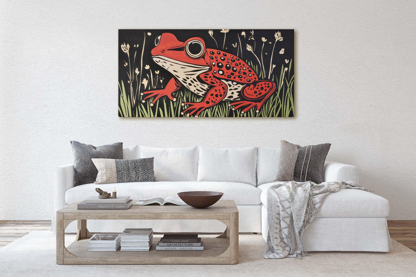 Red Frog Painting, Scandinavian Art, Contemporary Decor, Modern Design