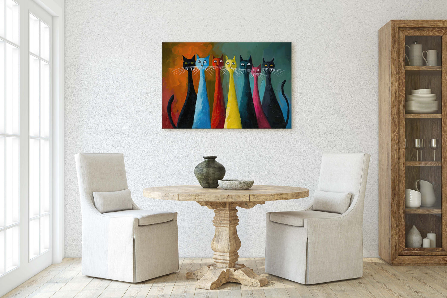Rainbow Whisker Cats, Cat Lover Art, Large Art Print, Framed Canvas, Abstract Animal, Pastel Color, Colorful, Symbolism, Modern