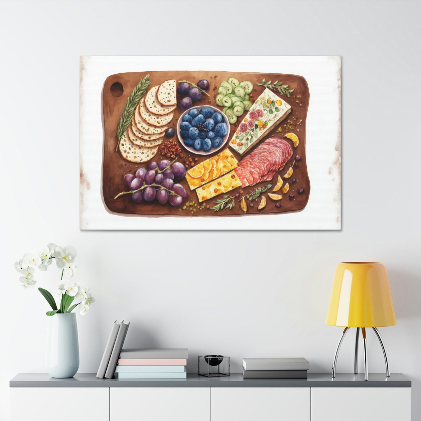 Watercolor Charcuterie Art Ready To Hang Large Print, Painting, Food, Kitchen Decor
