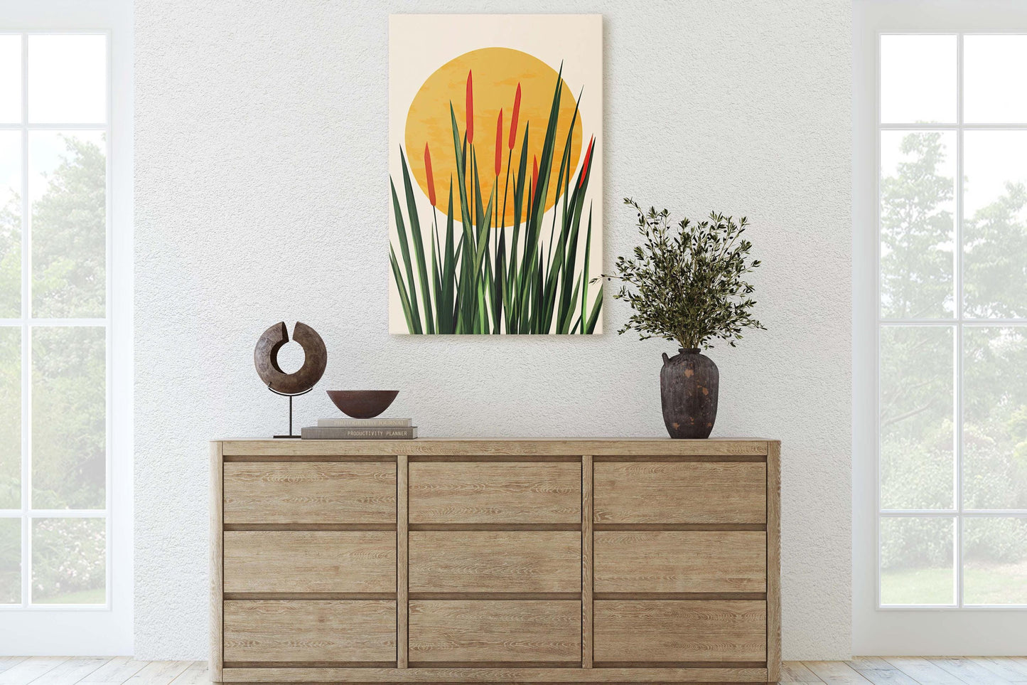 Afternoon Cat Tails, Summer Grass, Living Room Art