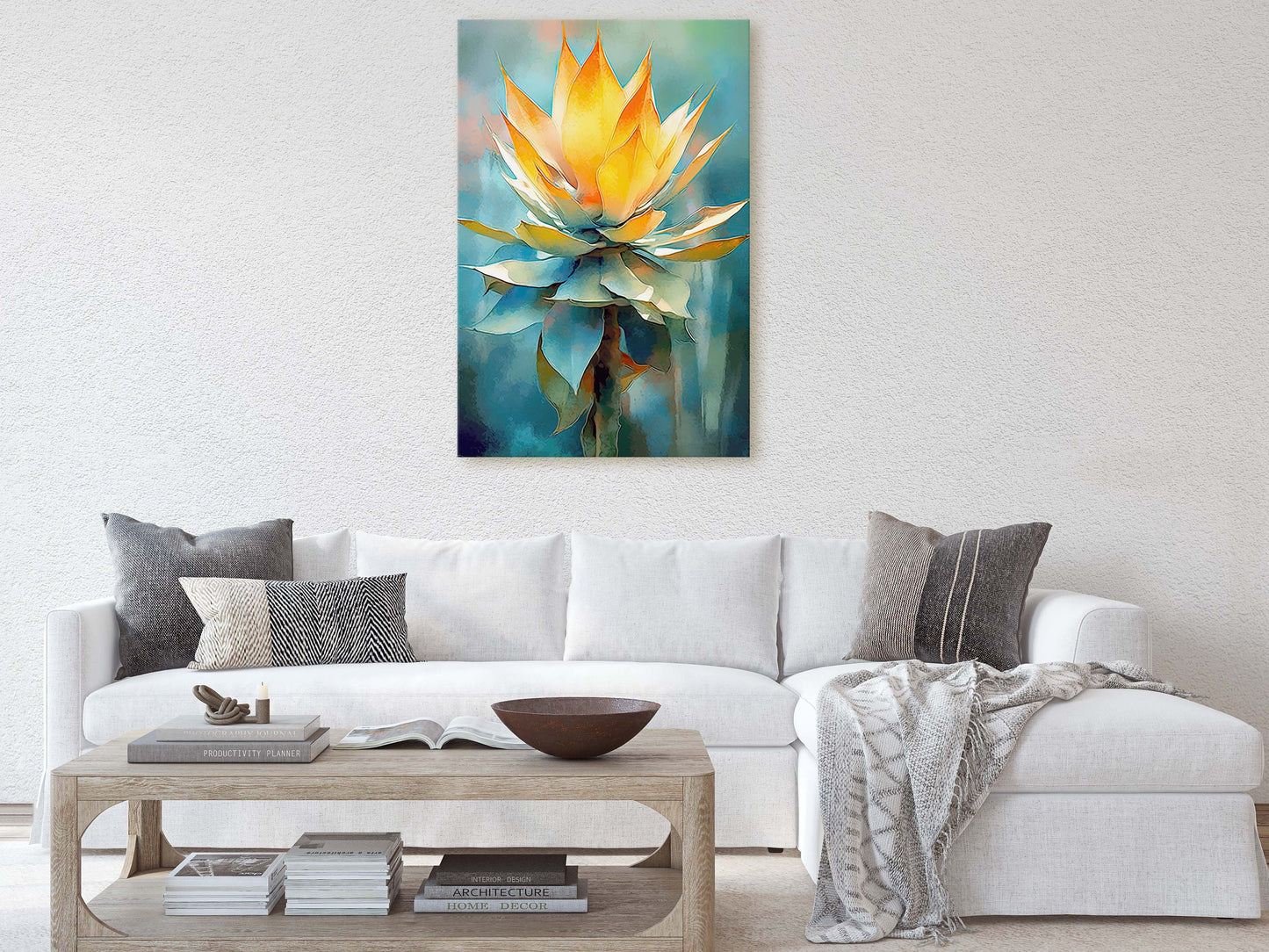 Agave Art, Succulent Canvas, Cactus Painting, Botanical Painting, Large Print, Ready to Hang, Nature Painting, Flower Decor, Gift For Home