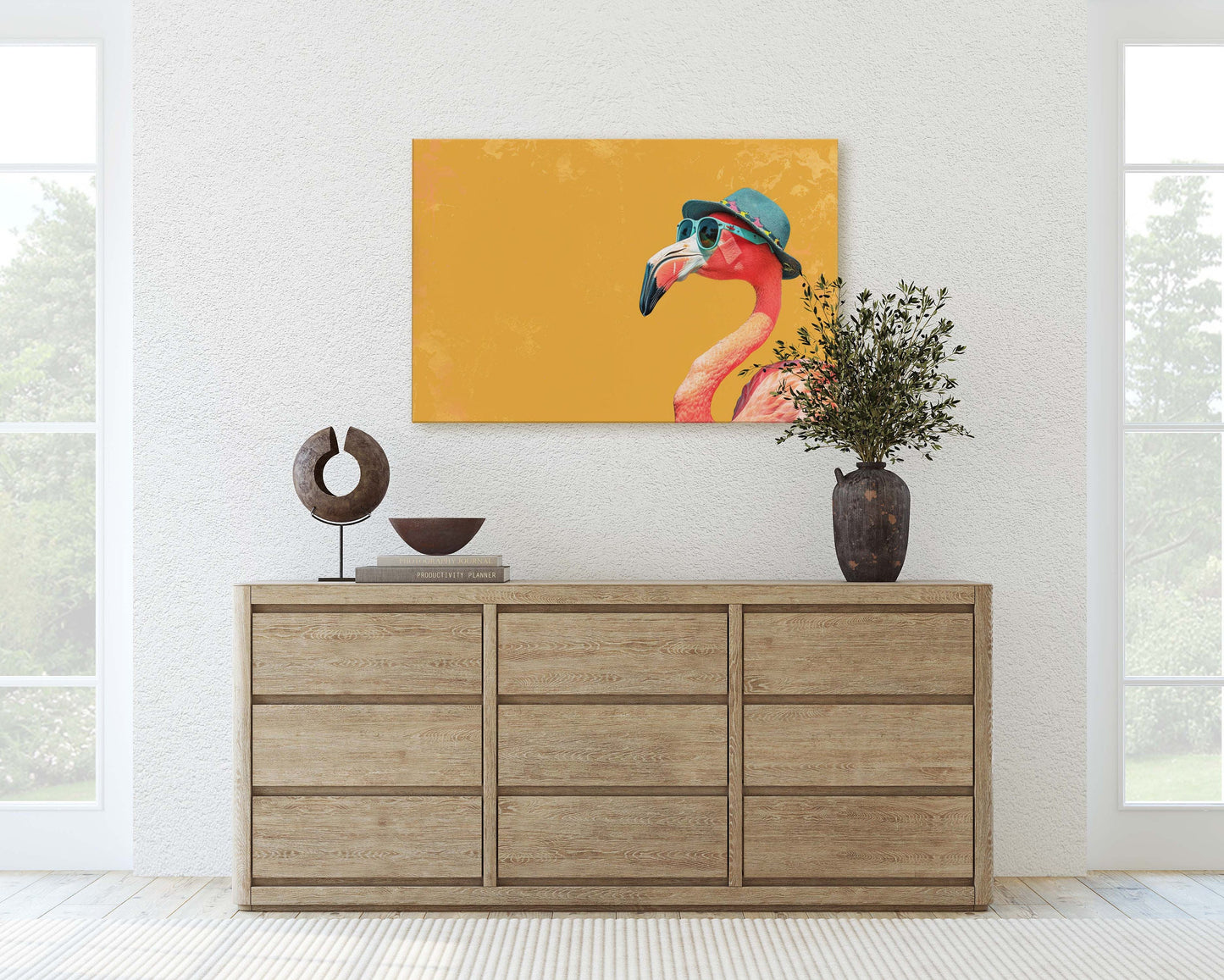 Hipster Flamingo, Pop Art, Street Art, Graffiti Painting, Animal Sunglasses, Orange Blue, Fun Quirky, Large Art Print, Kids Room, Pink