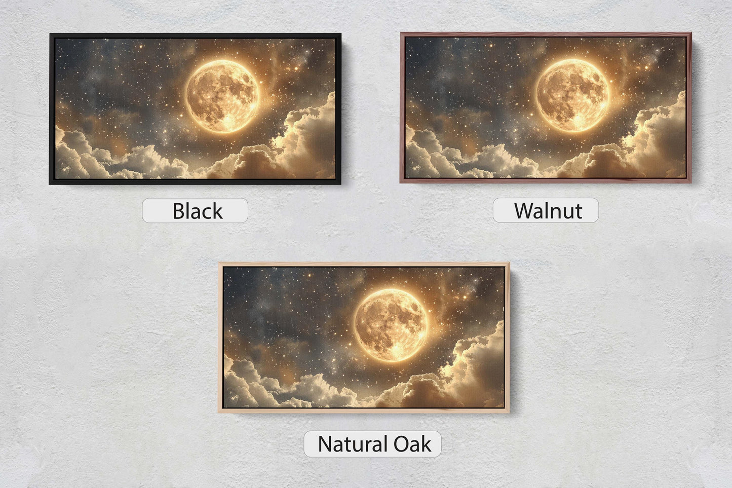 Full Moon Vintage ,Cloudy Moon Sky, Moon Painting, Moon and Stars