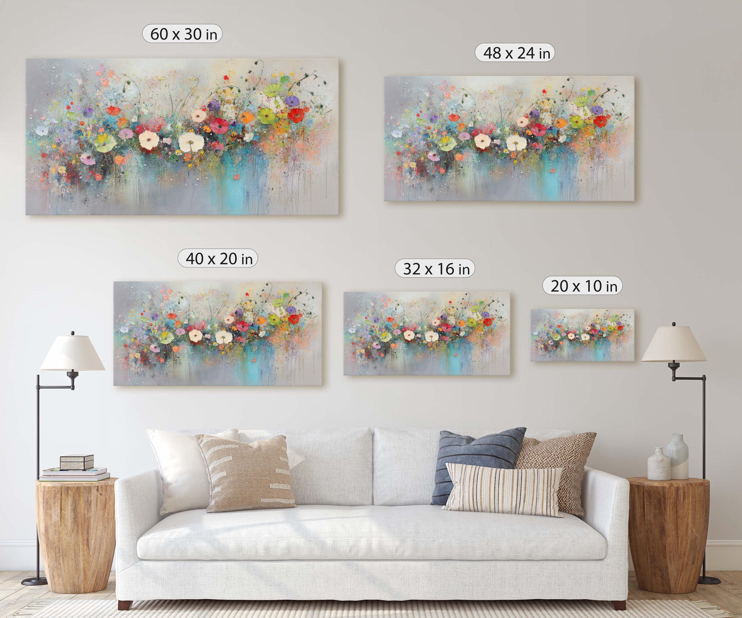 Wildflowers in Rain, Flowers in Rain, Abstract Wall Art, Framed Canvas, Watercolor flowers, Floral Print, Classic, Rustic Farmhouse