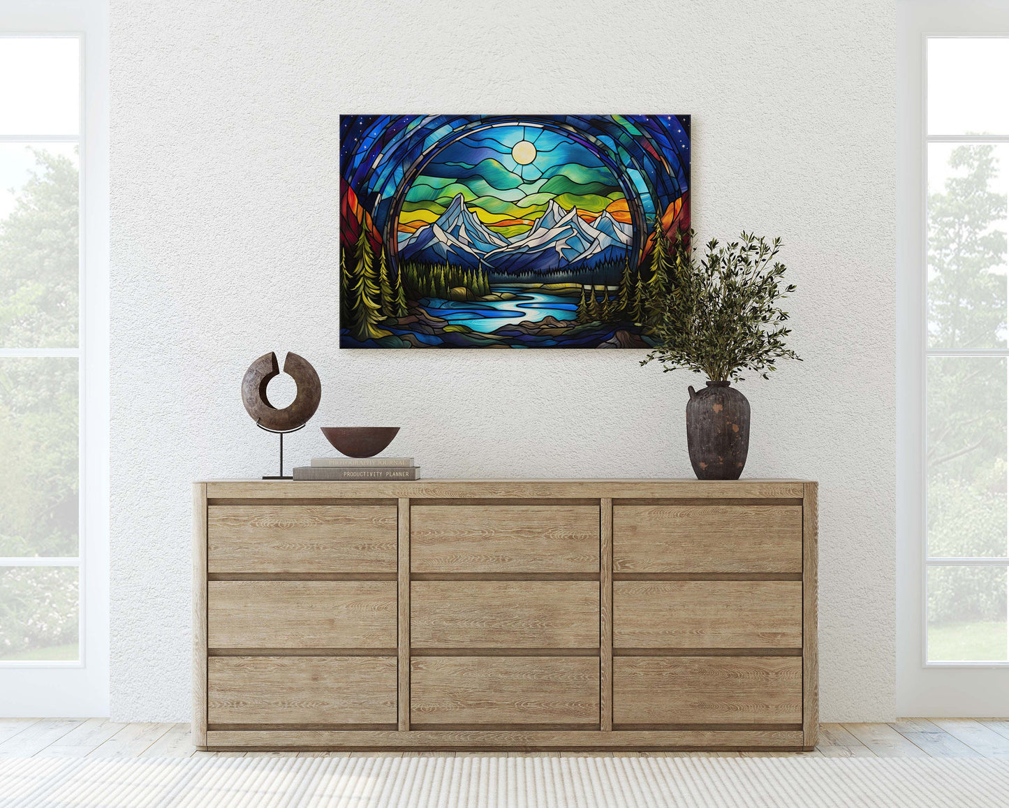 Stained Glass Glaciers, Painting Night, Moon Mountains, Mountain Landscape, Framed Canvas, Cold Mountains, Snow Peaks