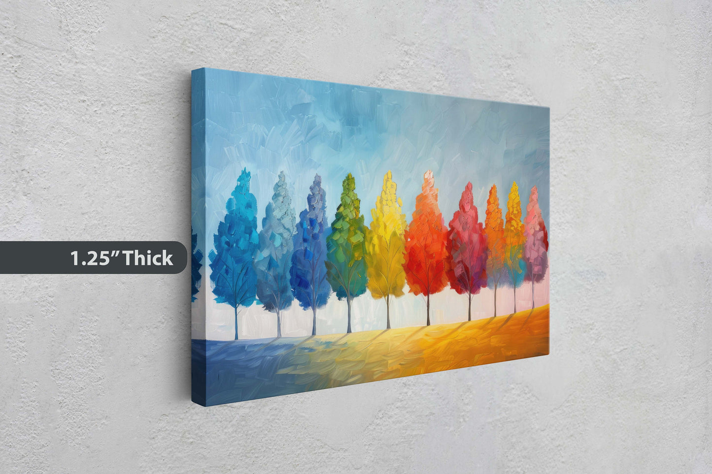 Seasons Painting, Pastel Trees, Rainbow Tree, Spring Summer, Fall Winter, Blue Tones, Colorful Vivid, Framed Canvas, Large Art Print