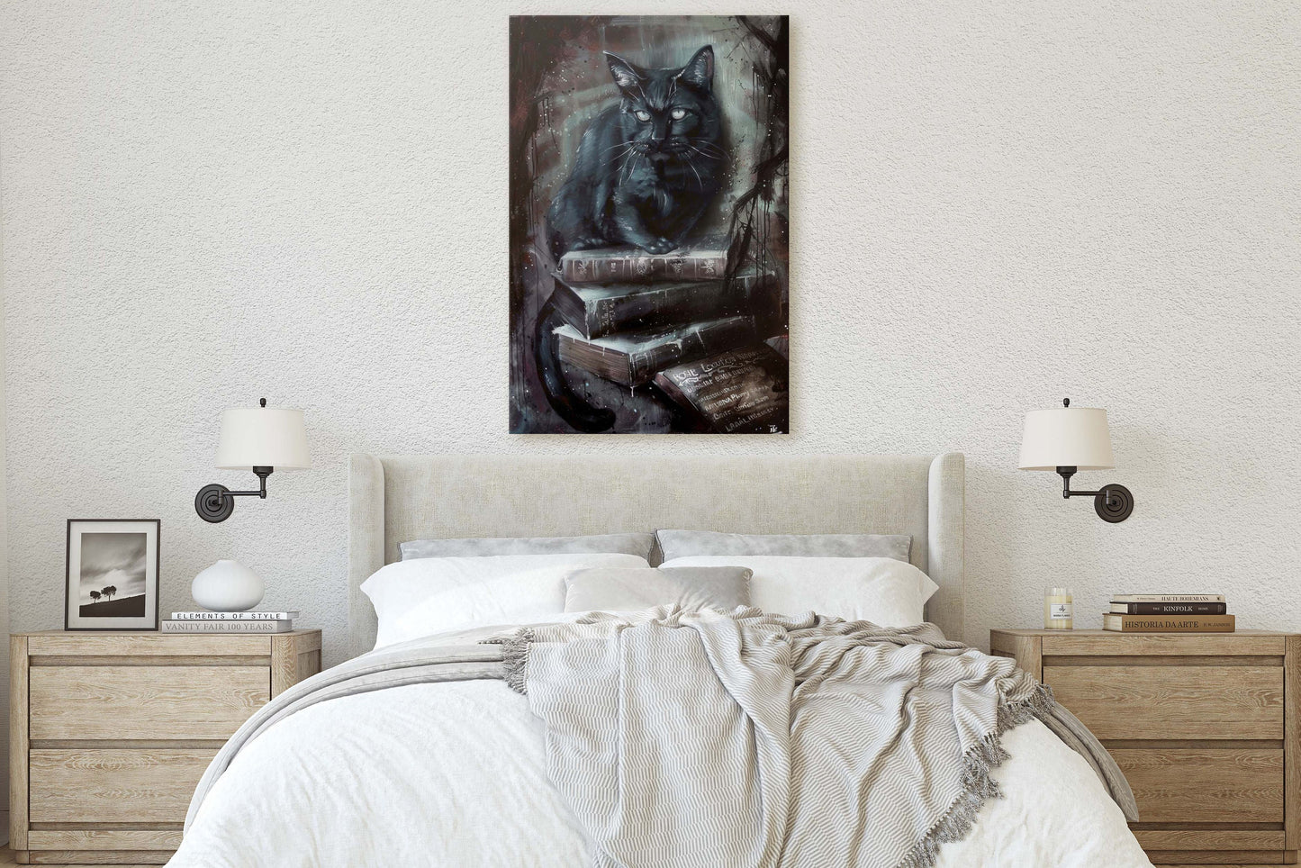 Arcania Black Cat, Dark Academia, Magic Library, Framed Canvas, Halloween Decor, Creepy Decor, Spooky Art