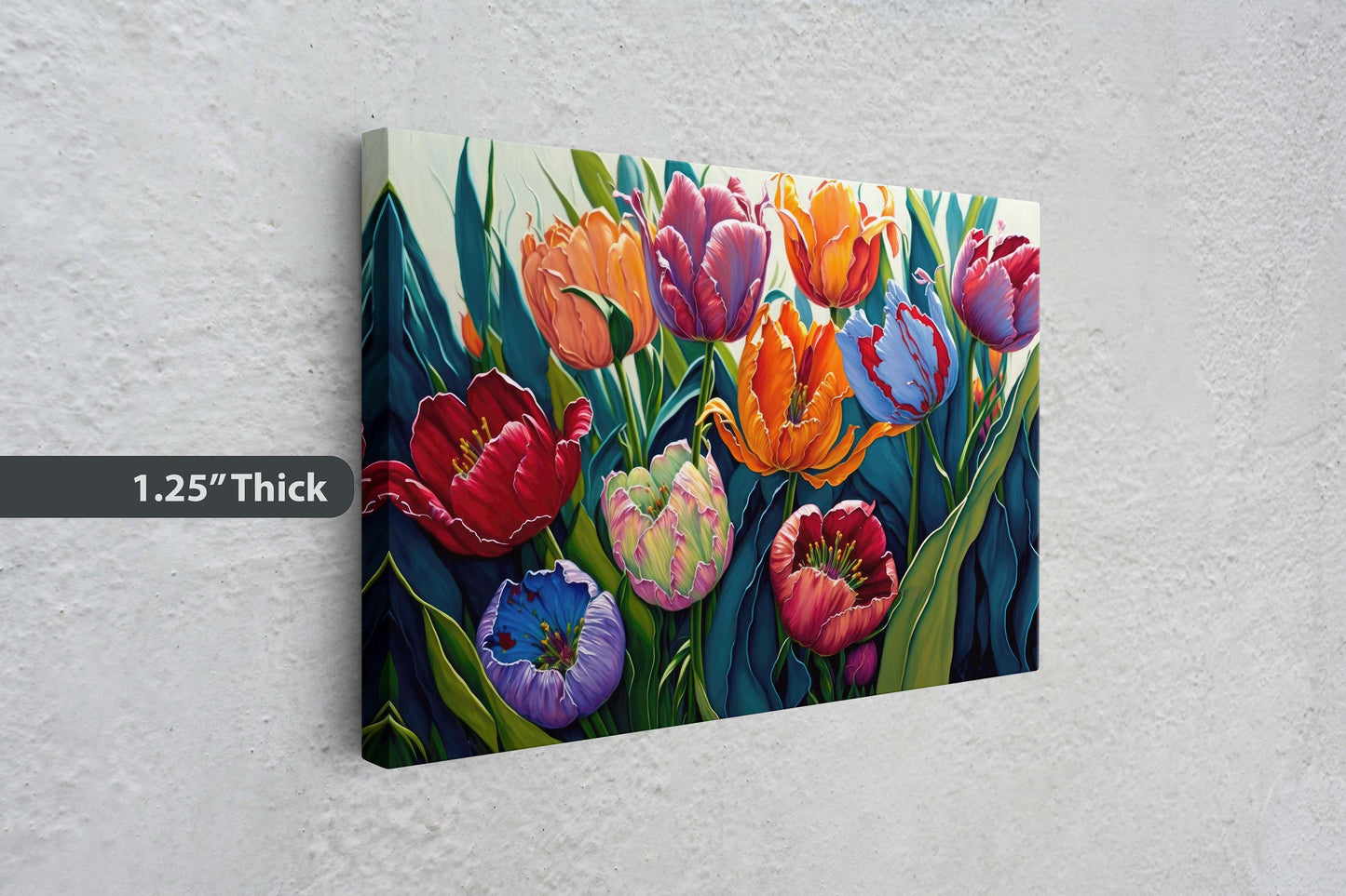 Tulip Field Fine Art Canvas Art Ready To Hang Large Print, Oil Painting, Colorful flower