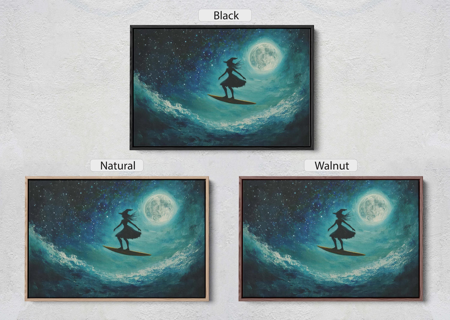 Surfing Witch, Whimsical Halloween, Full Moon, Flying Witch, Gothic Art, Fun Halloween, Whimsy, Funny Art