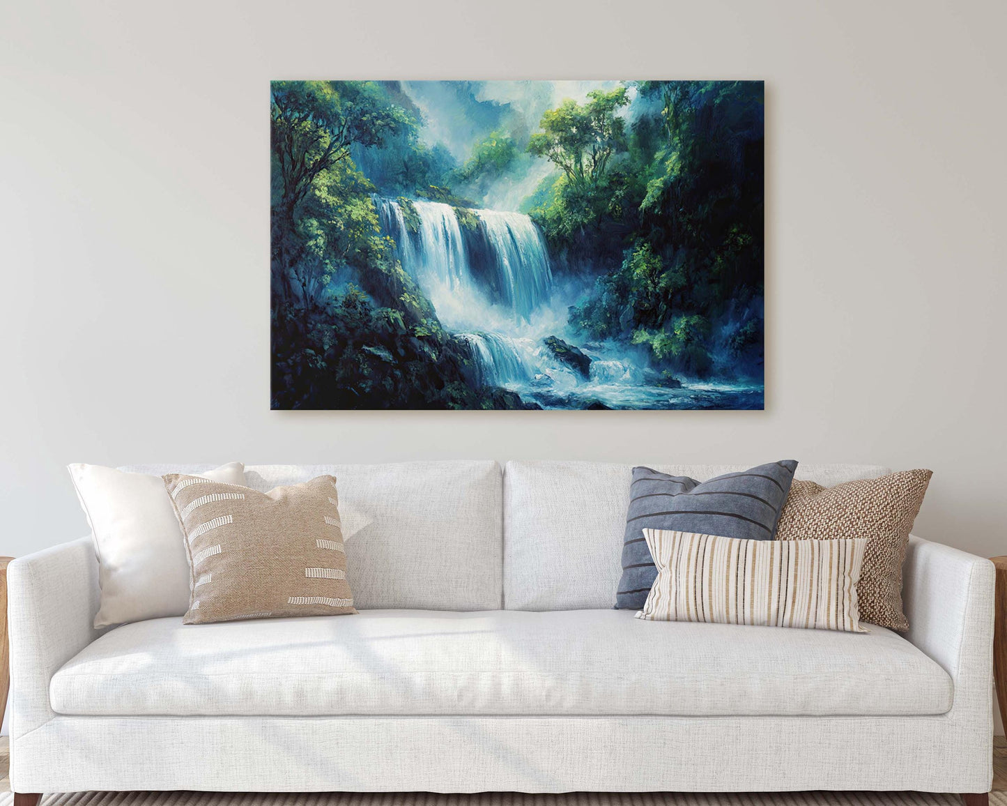 Waterfall Painting, Nature painting, Rushing waterfall, Mountain River, Mountain Lake
