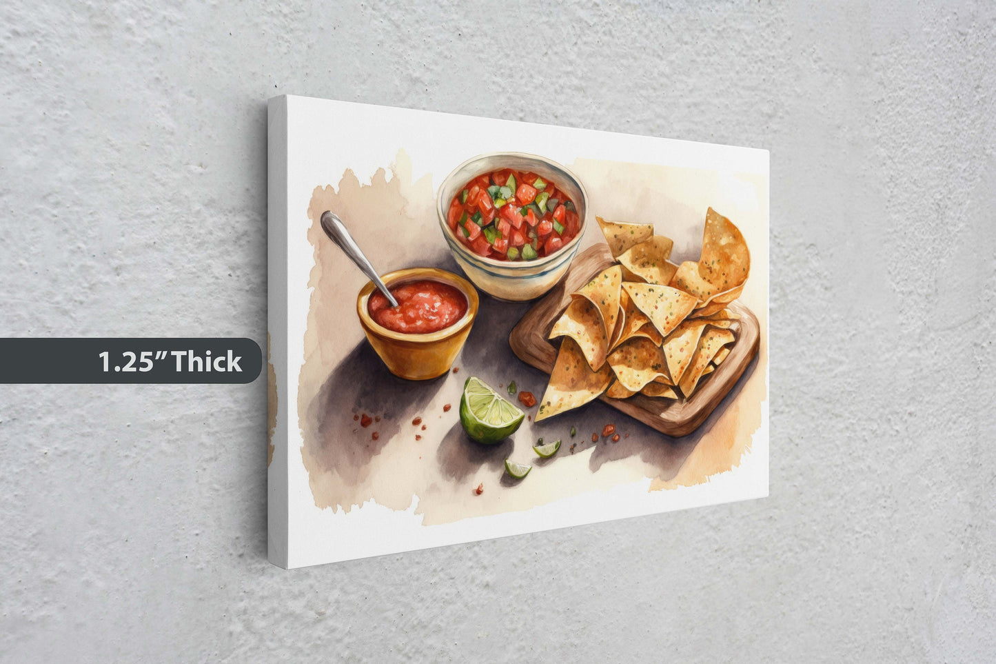 Chips and Salsa, Canvas Art, Ready To Hang, Large Print, Colorful, Watercolor, Mexican food, Kitchen Art, Dining Room, Restaurant Art