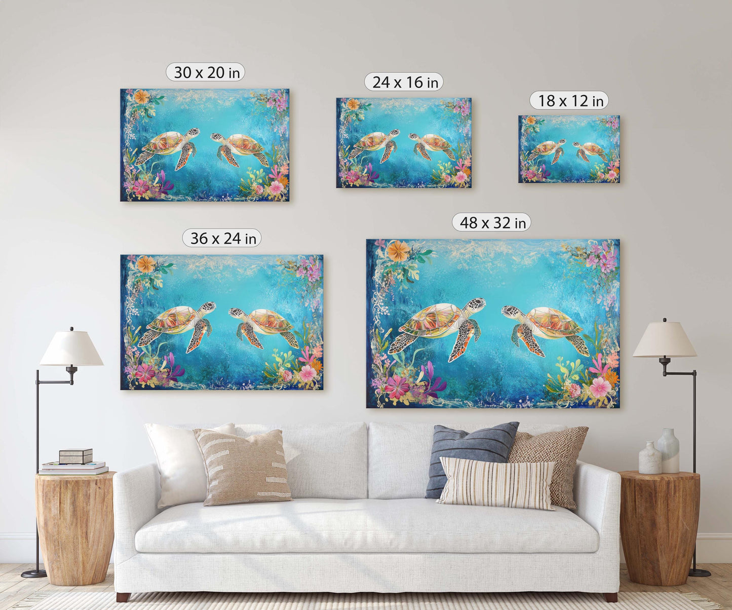 Sea Turtles In love, Ocean Decor, Turtle Print, Fish Art