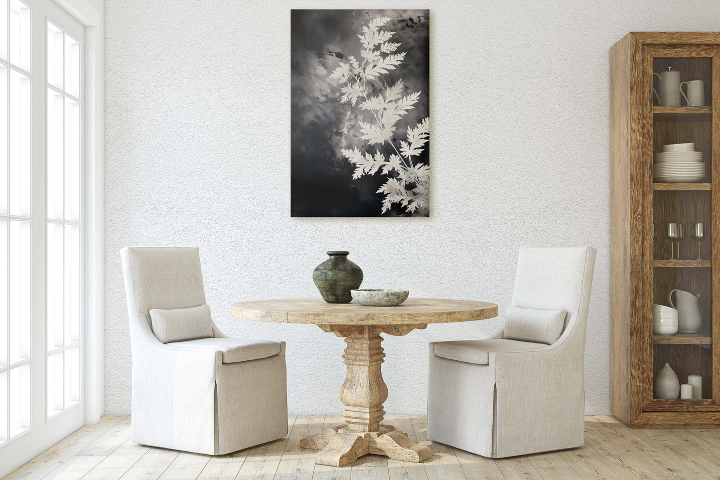 Black and White Floral, Botanical Art, Wildflower Decor, Farmhouse Print, Modern Art, Large Print, Framed Canvas