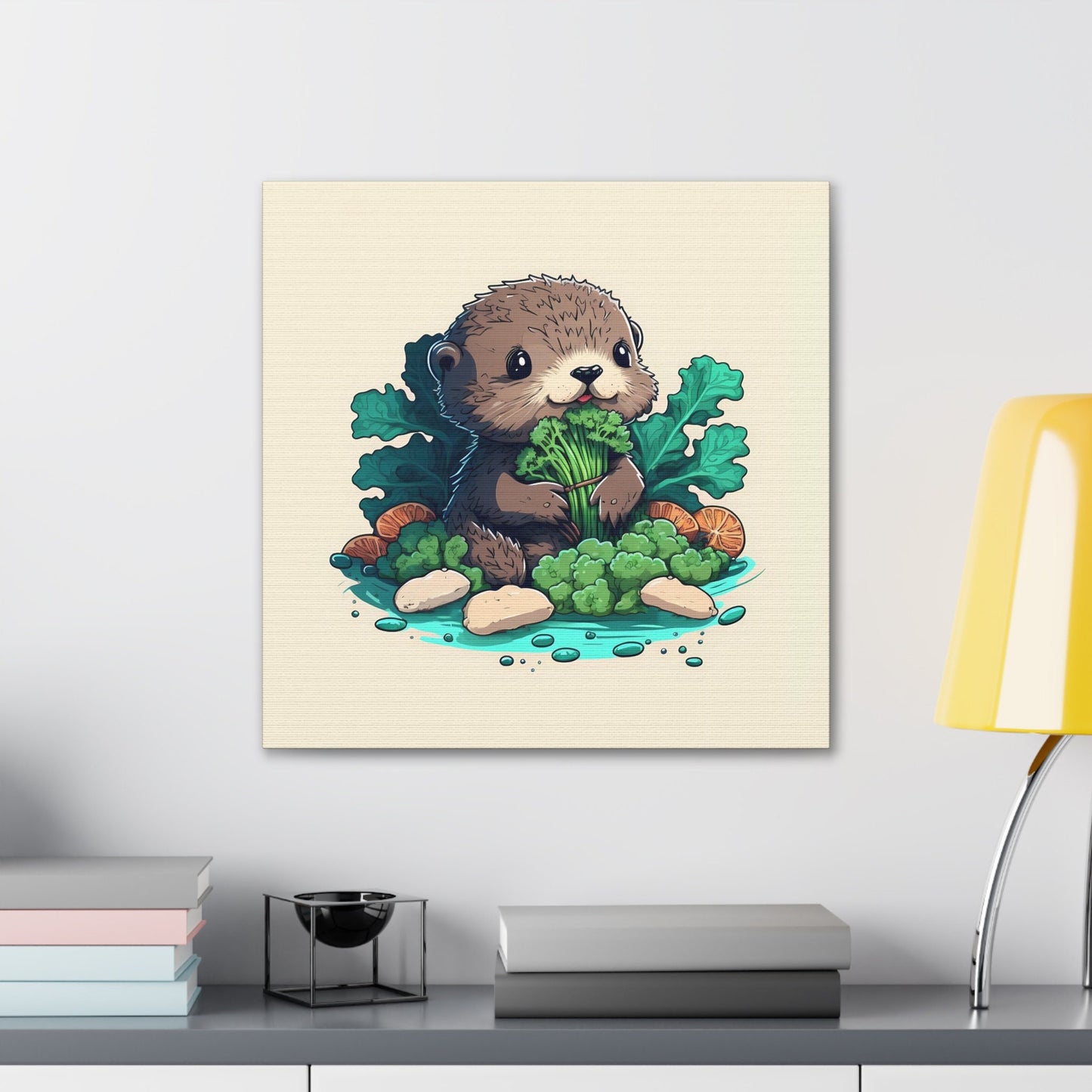 Otter Eating Vegetables Stretched Canvas Art