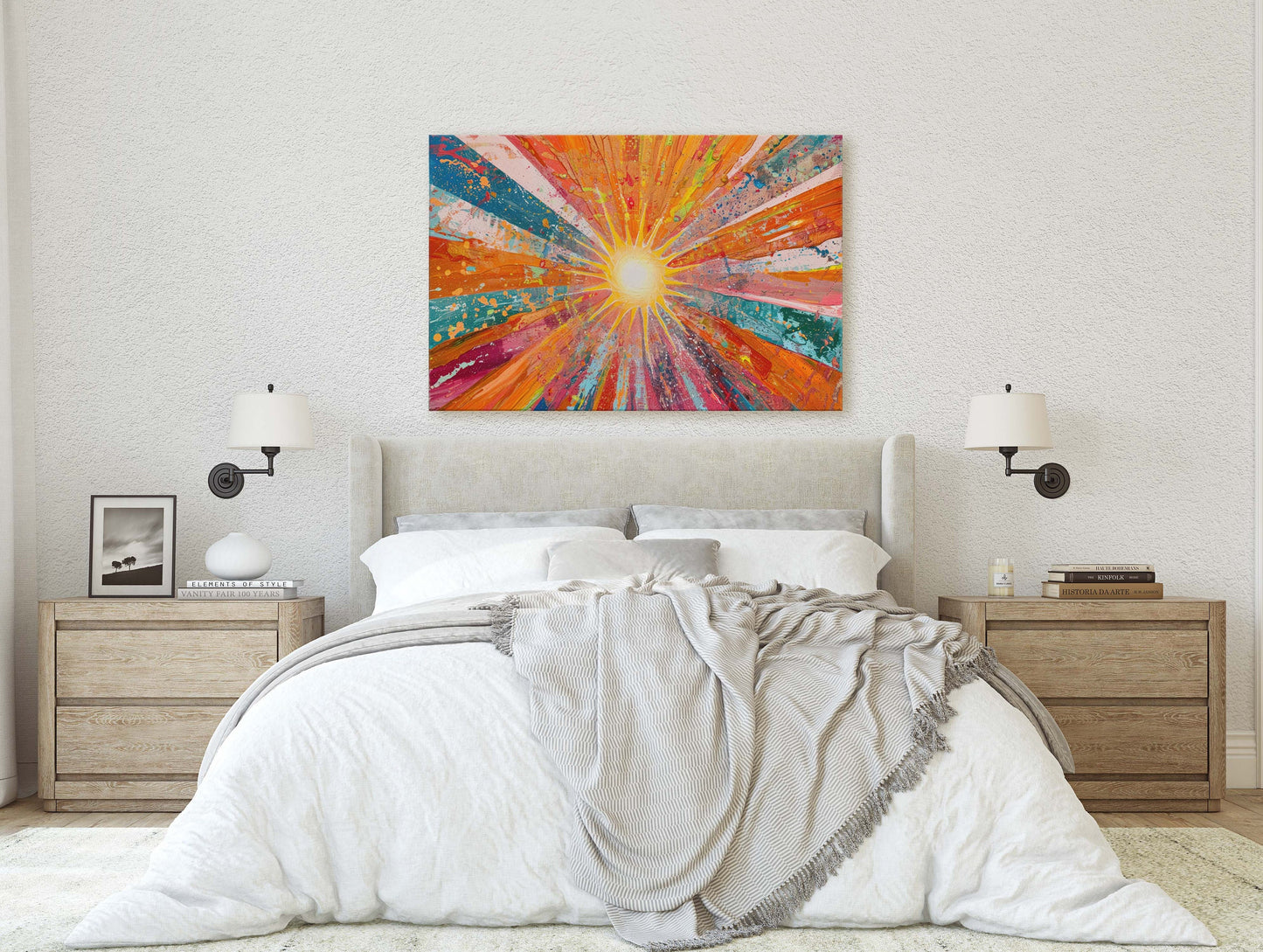 Starburst, Abstract Color, Color Theory, Sunburst, Modern Art, Contemporary, Framed Canvas, Statement Piece, Large Art Print, Rainbow Vivid