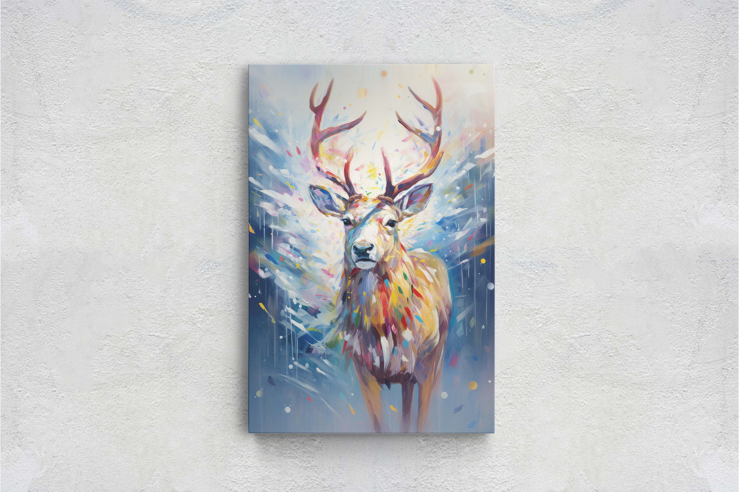 Reindeer Painting, Colorful Reindeer, Winter Art, Festive Decor, Xmas Print, Framed Canvas, Reindeer Print, Christmas Print