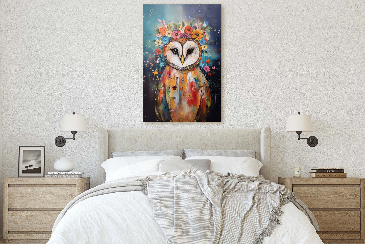 Owl Canvas Art, Modern Colorful, Contemporary Art, Ready To Hang, Large Print, Landscape Painting, Barn Owl