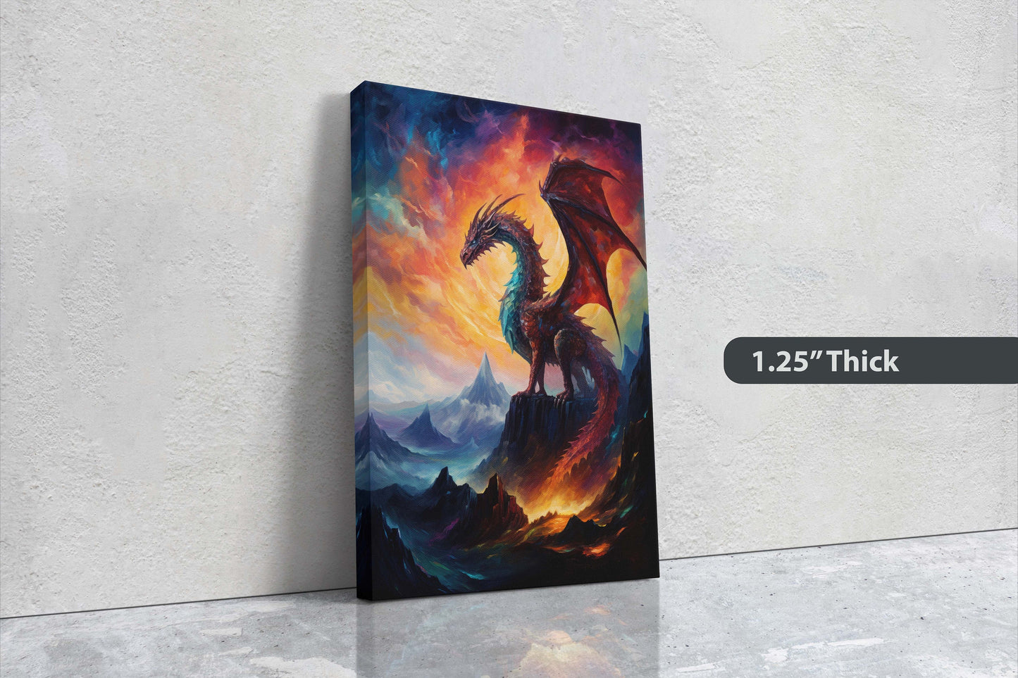Dragon Portrait, Volcano Dragon, Mythical Creature, Fantasy Animal, Framed Canvas, Poster Print, Game room, Man Cave