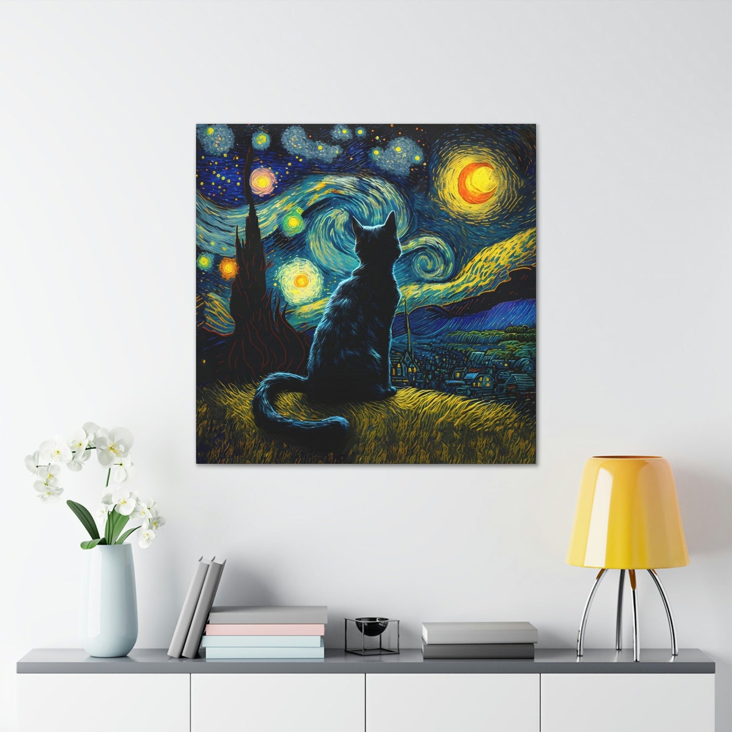 Cat Starry Night Canvas
