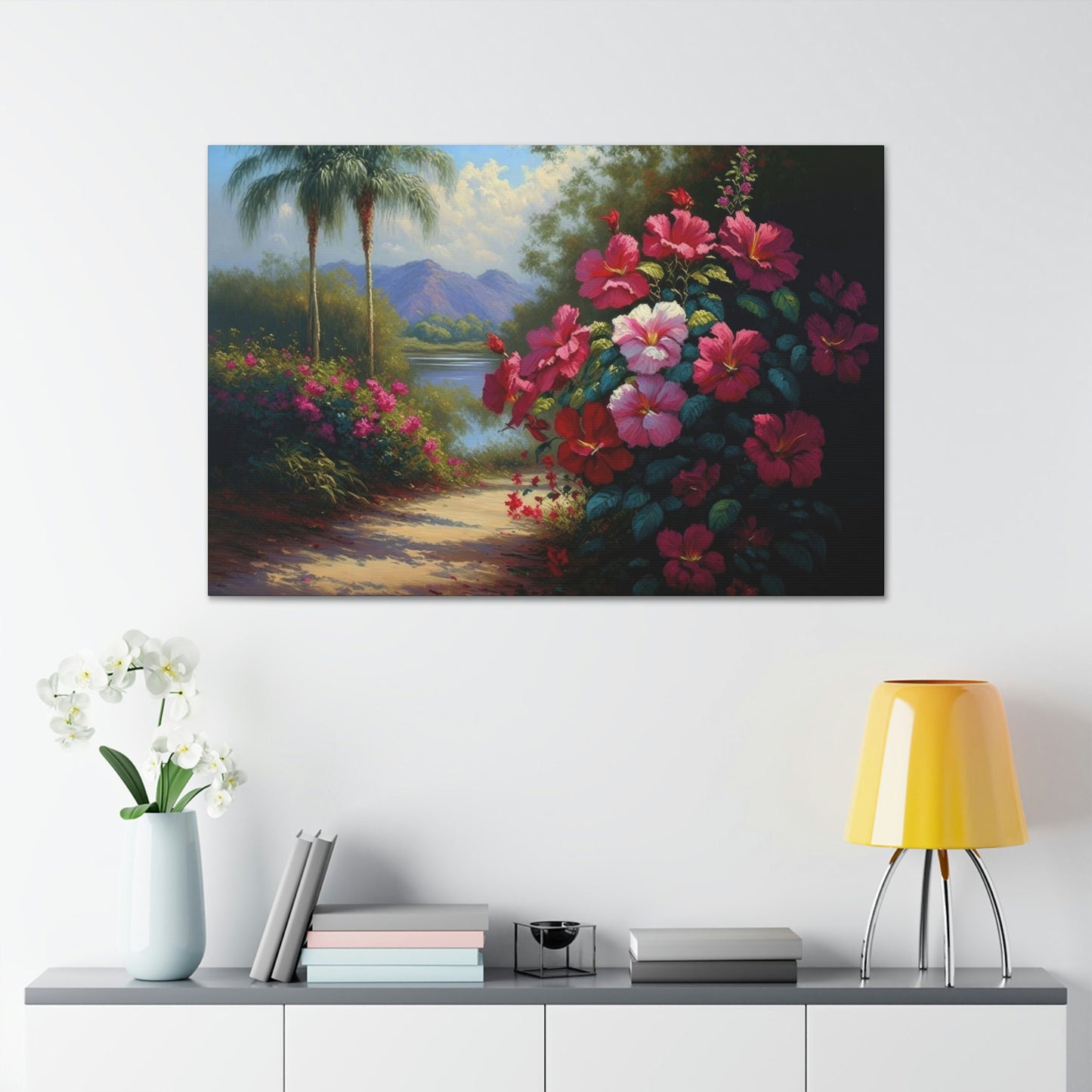 Hibiscus Garden Canvas Art Ready To Hang Large Print, Oil Painting, Landscape, Natural Beauty, Colorful