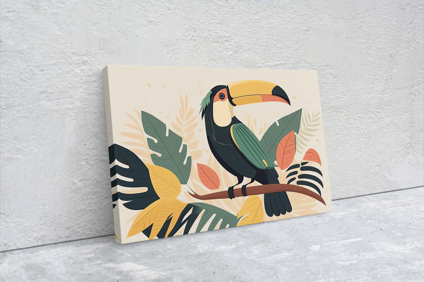 Toucan Boho Minimalist, Bird Art Deco, Mid Century Modern, Canvas Art Large Print,Painting, Landscape, Botanical Tropical