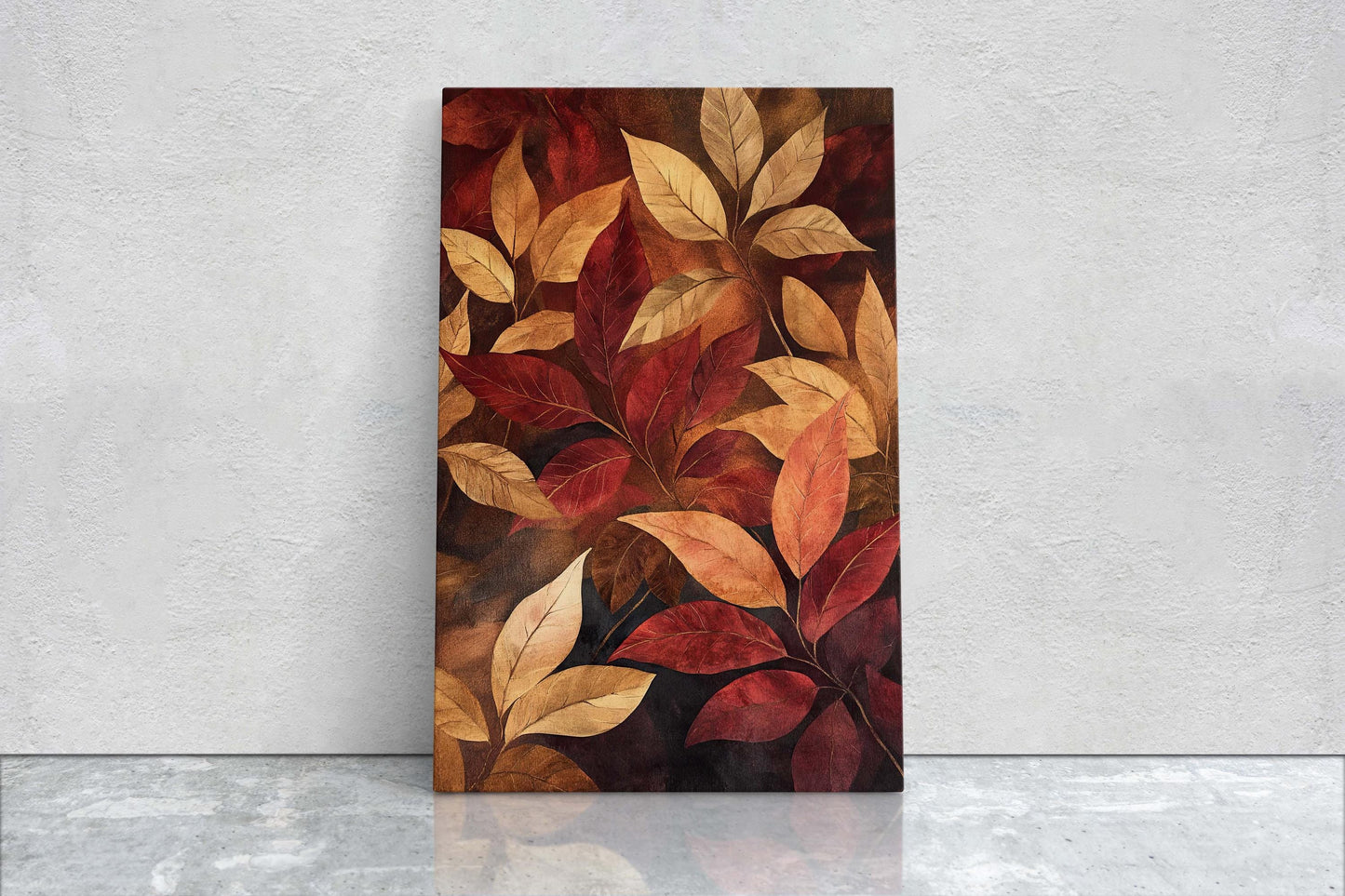Fall Leaves Painting, Red Orange Leaves, Autumn Decor