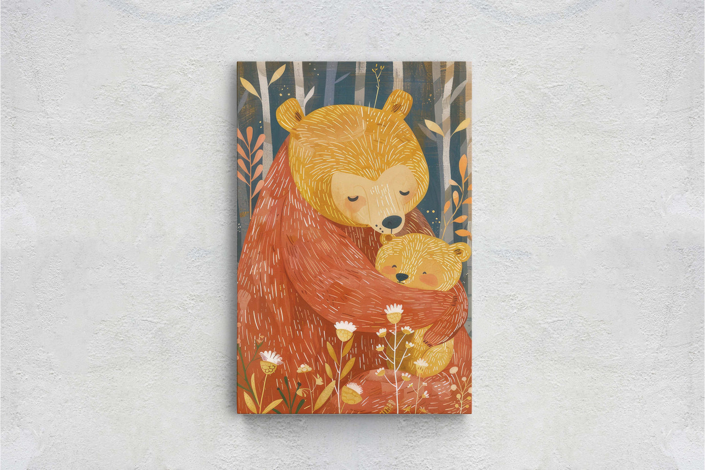 Mama Bear, Bear and Cub, Mom and Child, Dad and Baby, Kids Room, Nursery Decor, Illustration Painting, Framed Canvas, Large Art Print