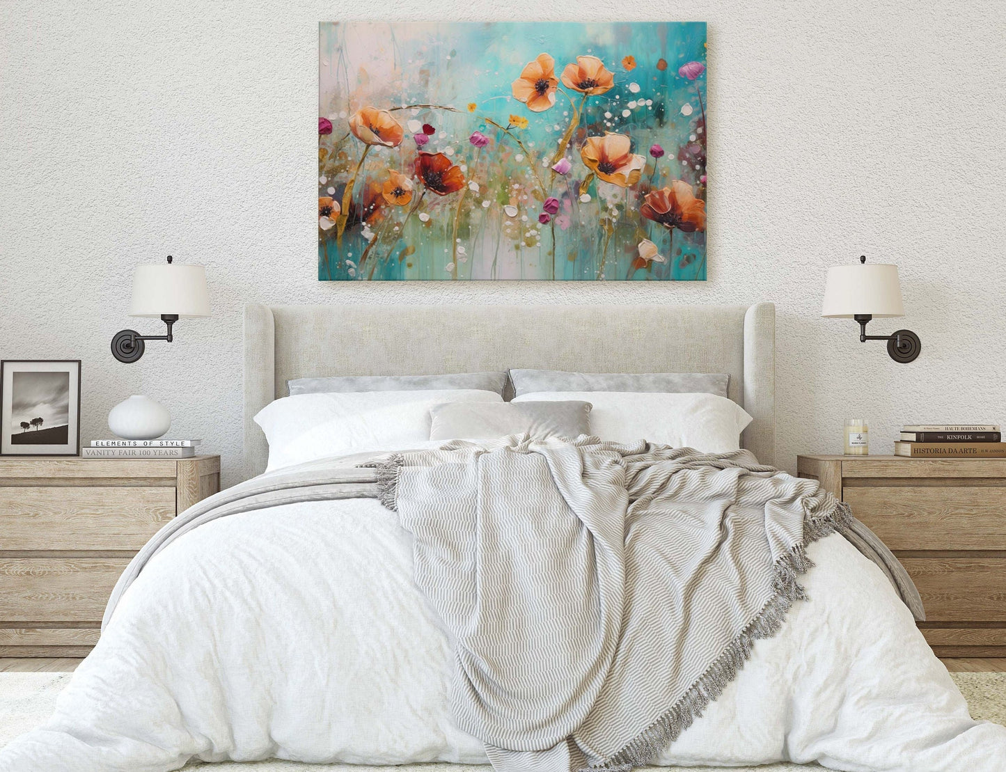 Colorful Poppies, Poppy Flowers, Large Art print, Orange Red Blue, Abstract Flower Art, Wildflower Art, Floral Painting, Dining Room Art