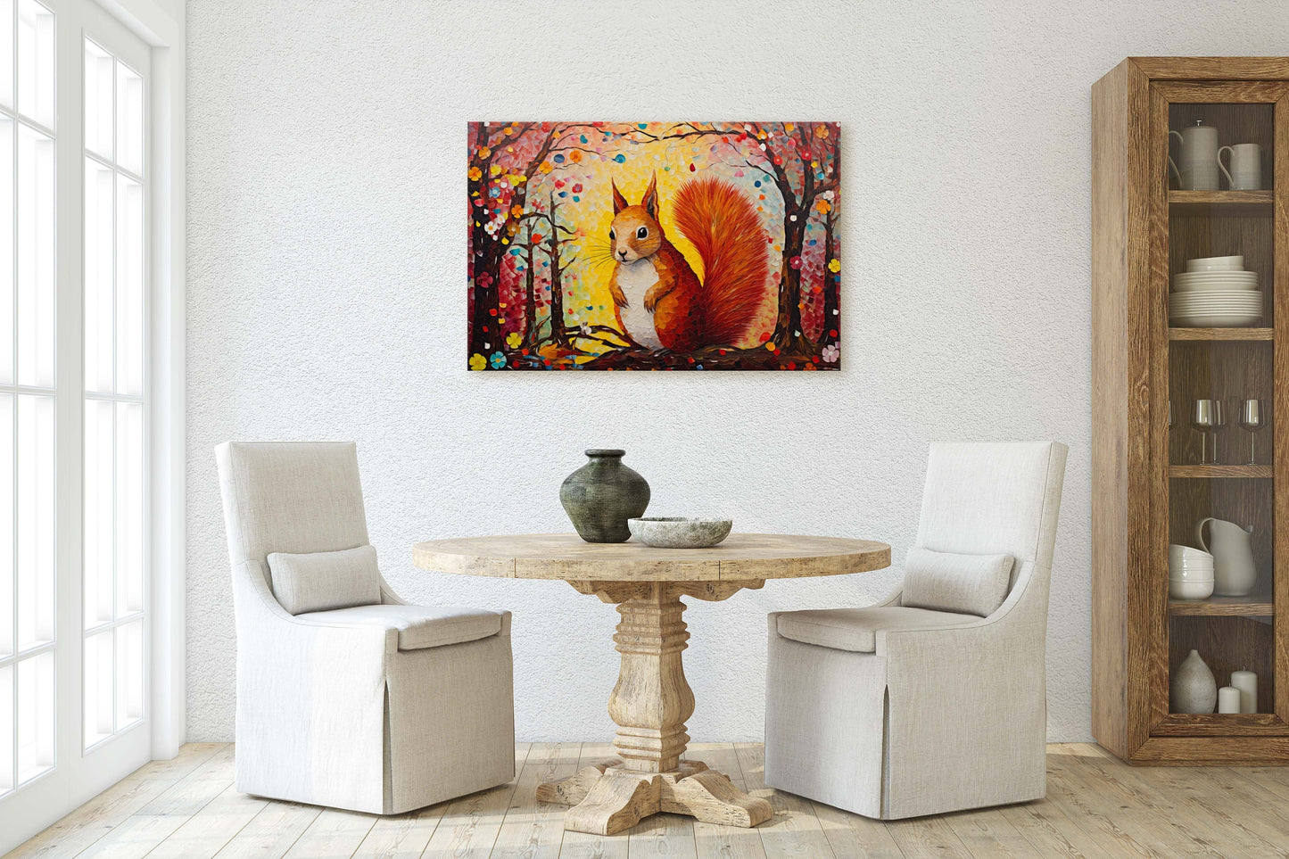 Colorful Squirrel, Woodland Animal, Canvas Framed, Large Art print, Bright Vivid Decor, Cute and Fun, Red Squirrel